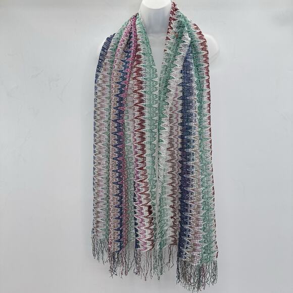 Missoni Signature Zigzag Chevron Knitted Scarf Multicolor 70" x 30" Fringe Italy - Picture 2 of 8